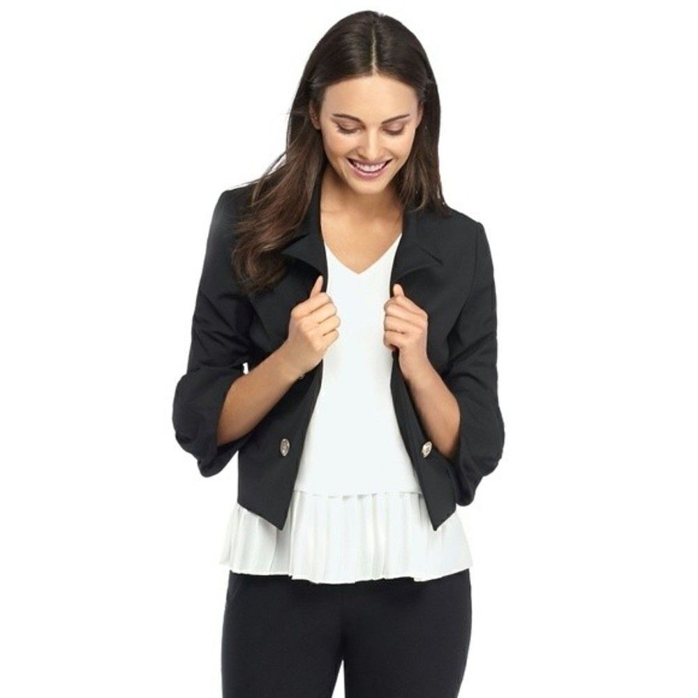 New! THE LIMITED Open-Front Black Jacket Military Style 3/4 Flare Sleeve Size 10